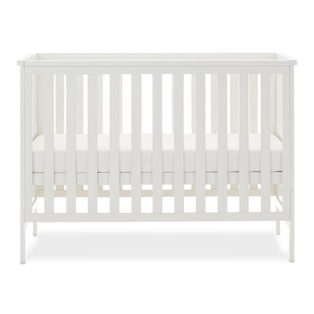 Obaby Evie MINI Cot Bed - White - showing the mini cot with its mattress base at the middle level