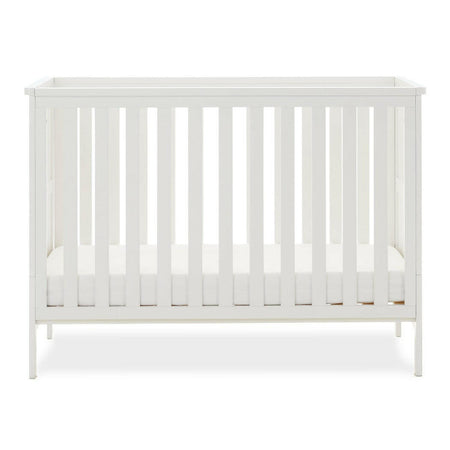 Obaby Evie MINI Cot Bed - White - shown as the mini cot with mattress base at its lowest level