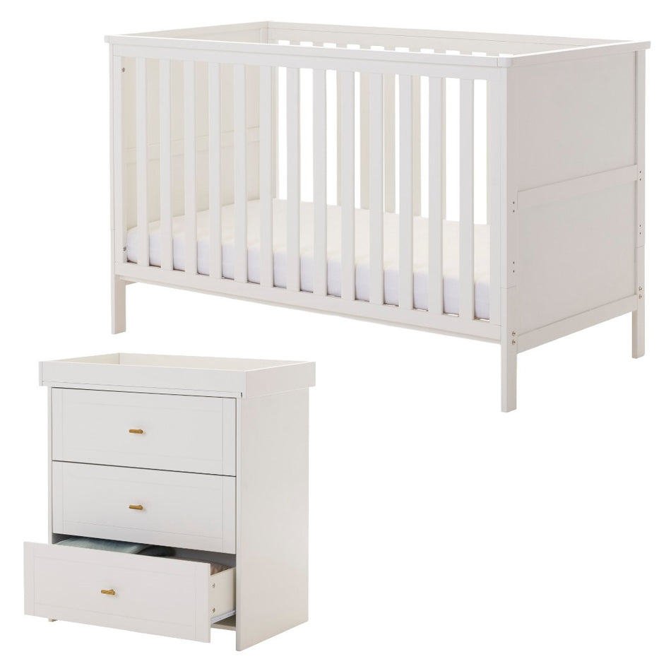 Obaby Evie 2 Piece Room Set - White - cot and changing unit