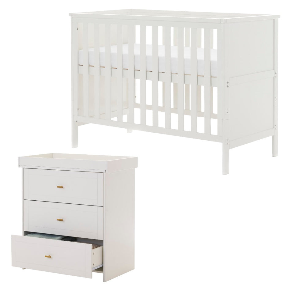 Obaby Evie MINI 2 Piece Room Set - White - cot bed and changing unit