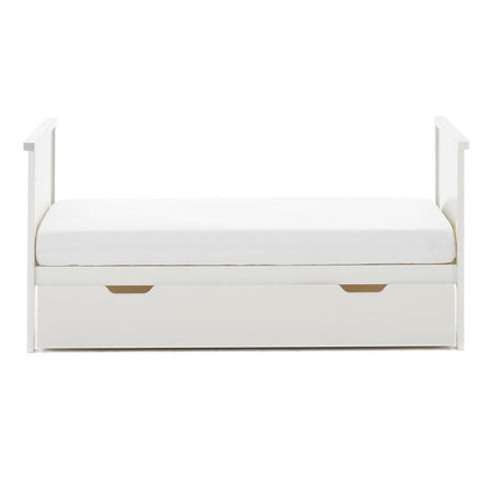 Obaby Evie MINI Cot Bed with Under Drawer - 120x60cm White - showing the junior bed with the under drawer