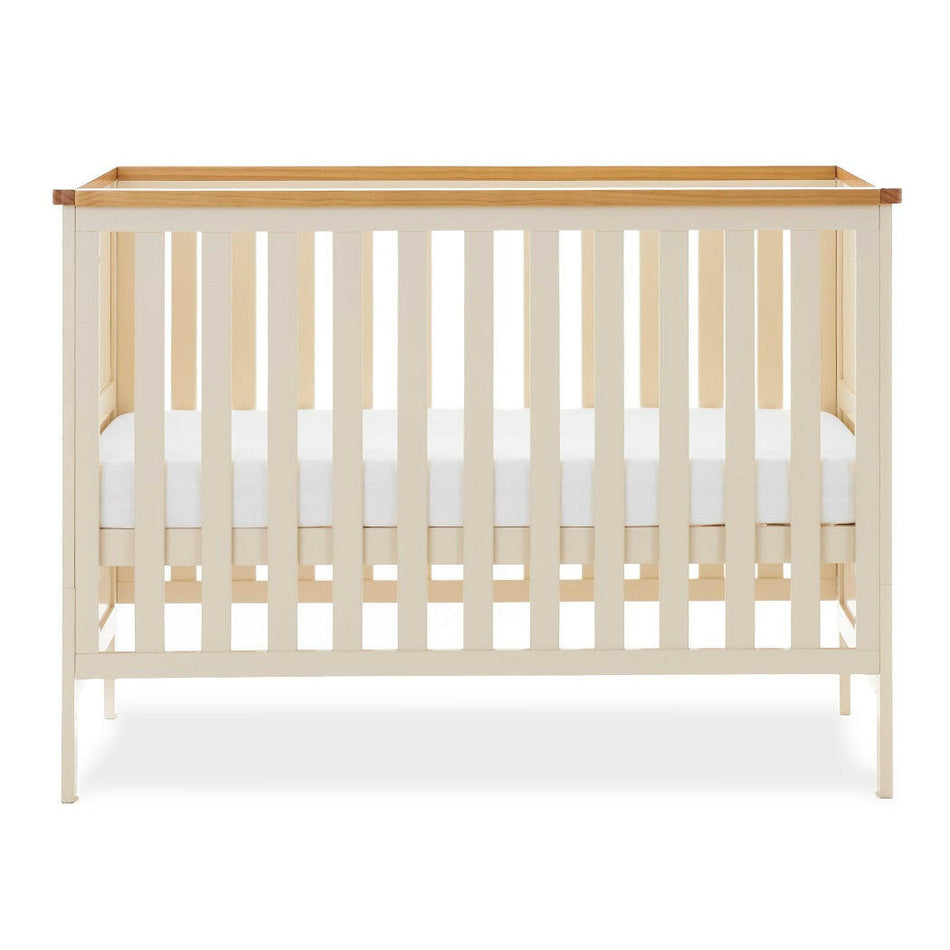 Obaby Evie MINI Cot Bed - 120x60cm Cashmere - showing the cot with mattress base at middle level