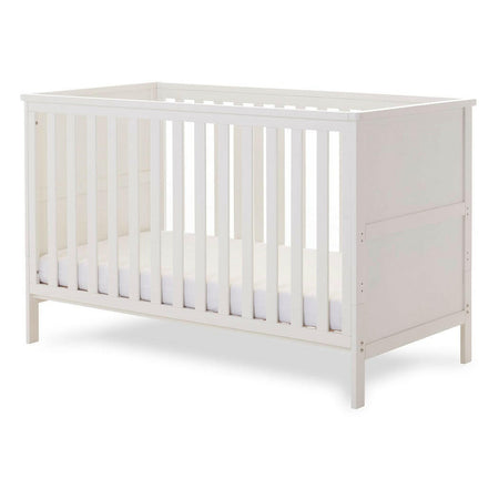 Obaby Evie Cot Bed - White - shown as the cot with mattress base at its lowest level (mattress not included)