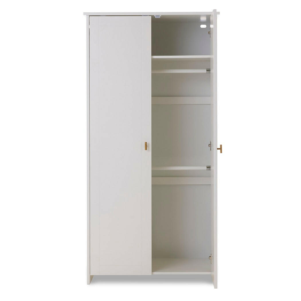 Obaby Evie Double Wardrobe - White - showing the interior`s shelf and two hanging rails