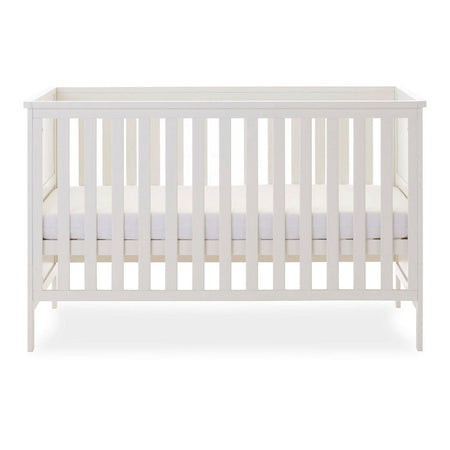 Obaby Evie Cot Bed - White - showing the cot with its mattress base at the middle level