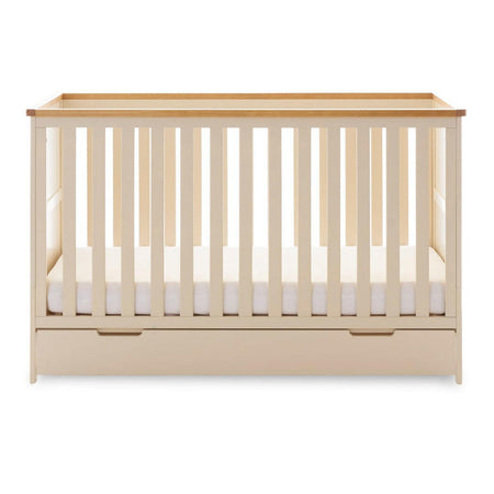 Obaby Evie Cot Bed with Under Drawer (140x70cm) Cashmere - shown with the mattress base at its lowest level