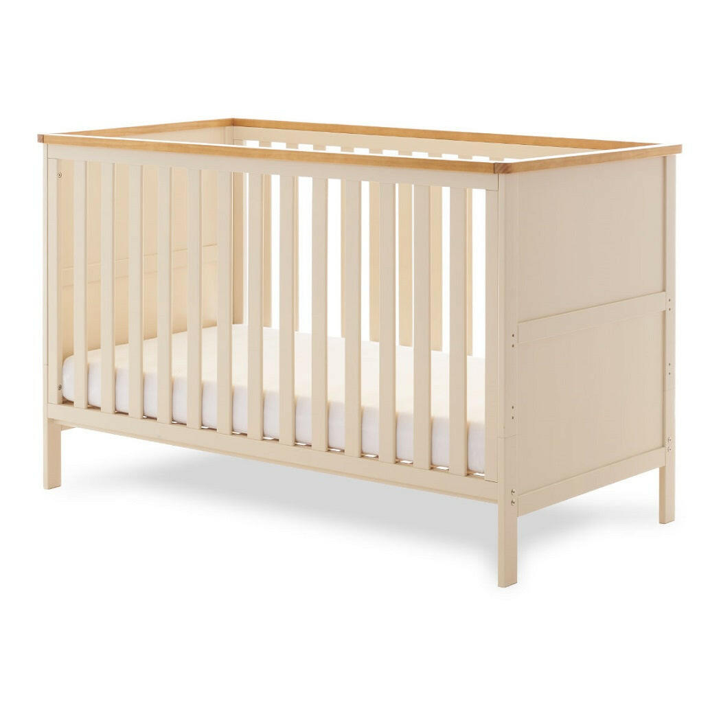 Obaby Evie Cot Bed - Cashmere - showing the cot with its mattress base at the lowest level (mattress not included)
