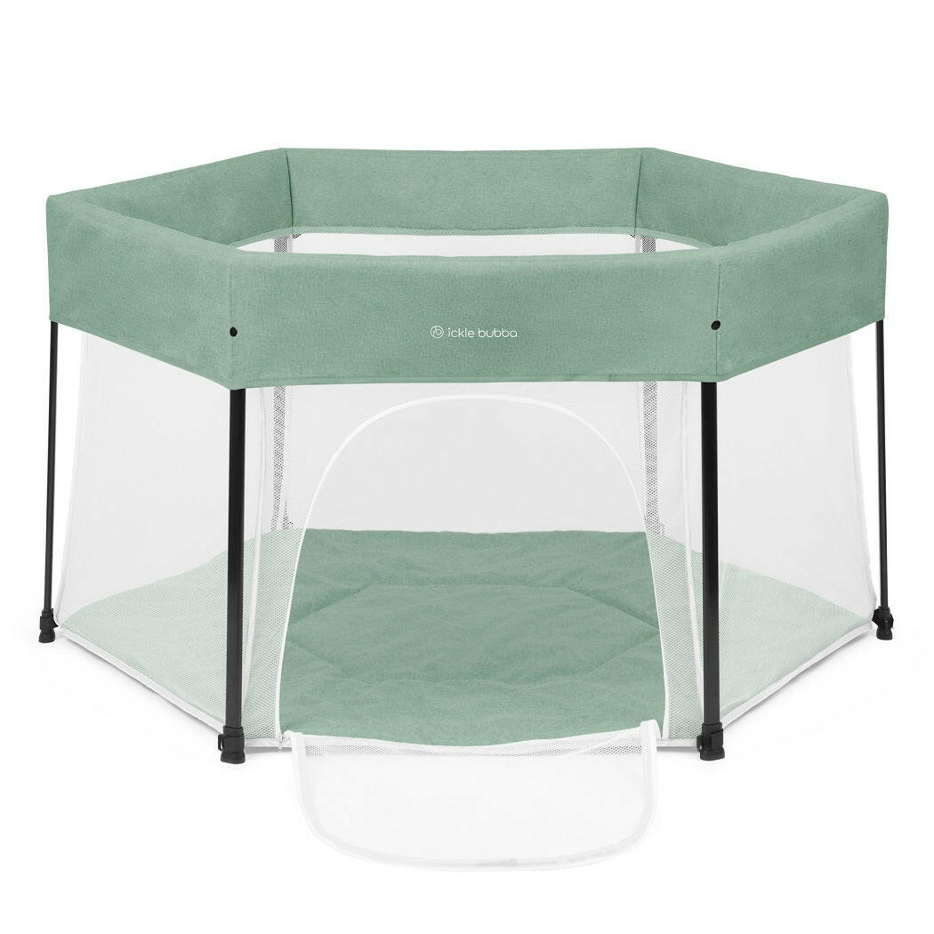 Ickle Bubba Fiesta Pop-Up Playpen - Sage Green - front view, zipped access door