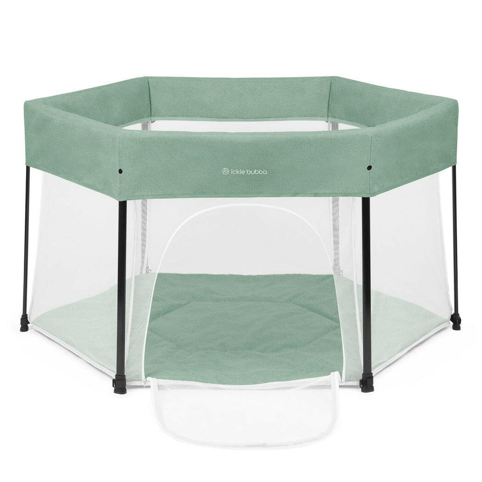 Ickle Bubba Fiesta Pop-Up Playpen - Sage Green - front view, zipped access door