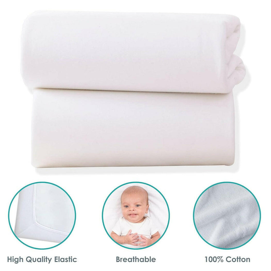 Clair De Lune Fitted Cot Bed Sheets (Pack of 2) - White - showing some features