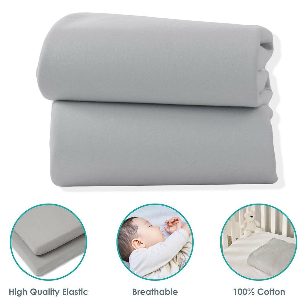 Clair De Lune Fitted Cot Bed Sheets (Pack of 2) - Grey - showing some features