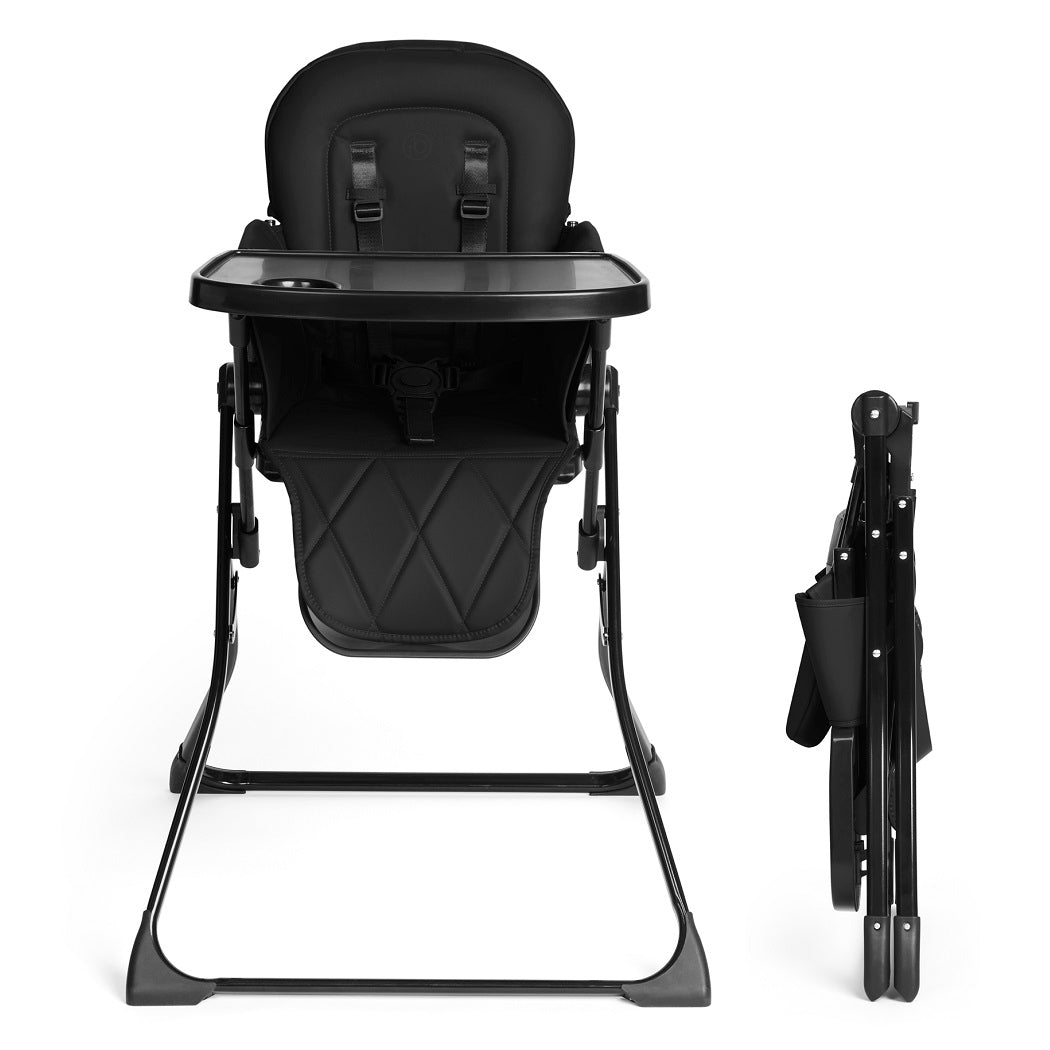 Ickle Bubba Flip Pro Magic Fold Highchair - Black - unfolded and folded