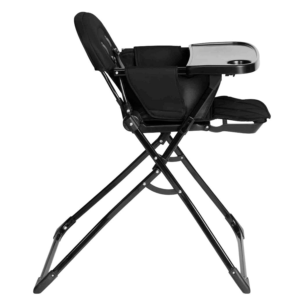 Ickle Bubba Flip Pro Magic Fold Highchair - Black - side view, with seat reclined and leg rest raised