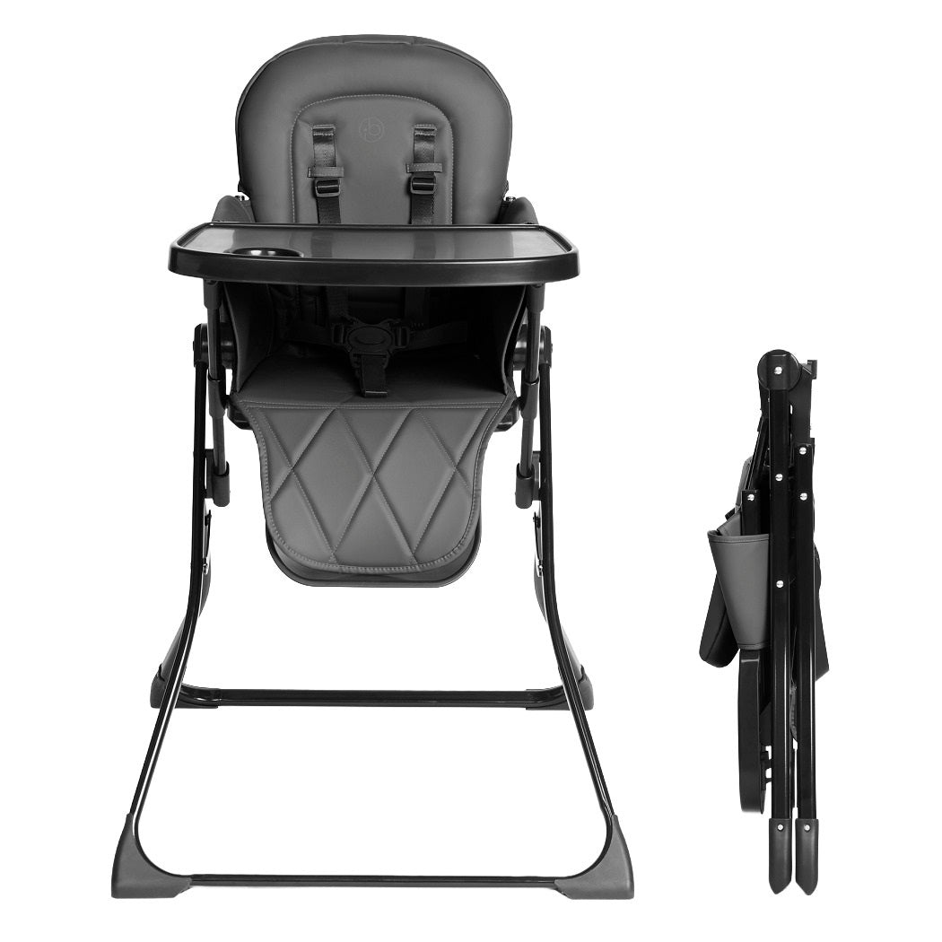 Ickle Bubba Flip Pro Magic Fold Highchair - Charcoal Grey - unfolded and folded