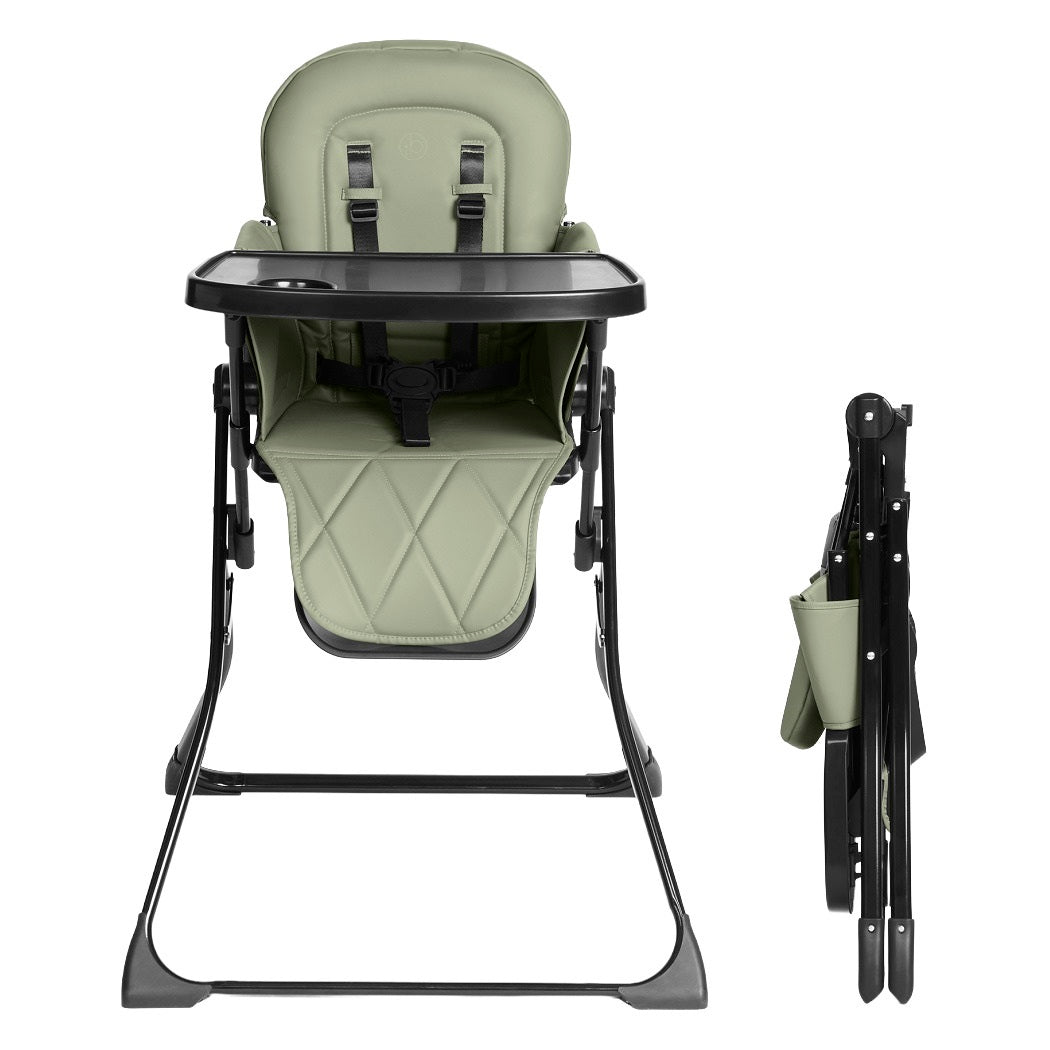 Ickle Bubba Flip Pro Magic Fold Highchair - Sage Green - unfolded and folded
