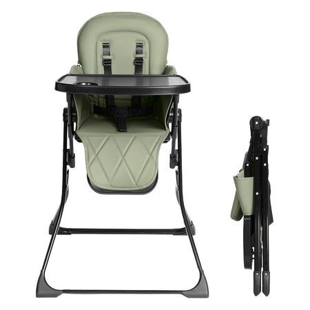 Ickle Bubba Flip Pro Magic Fold Highchair - Sage Green - unfolded and folded