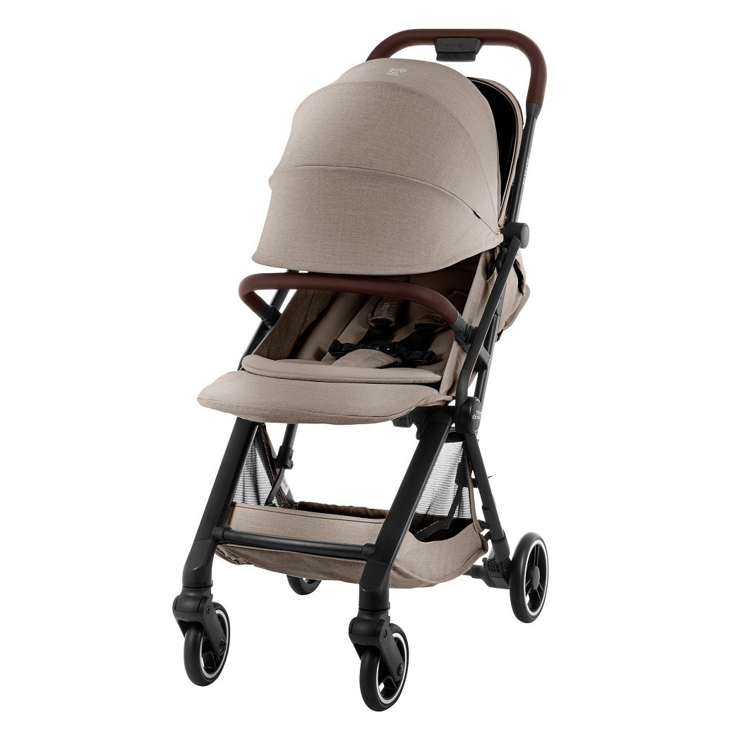 Britax Flylite Travel Stroller - Teak with hood fully extended and leg rest raised
