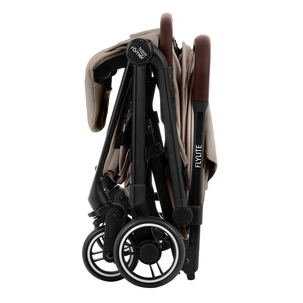 Britax Flylite Travel Stroller - Teak - side view, folded and free-standing