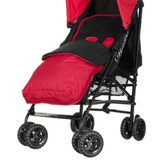 Obaby Footmuff Cosytoes (Lime) - showing the same footmuff in red fitted to a pushchair (pushchair and red footmuff not available)