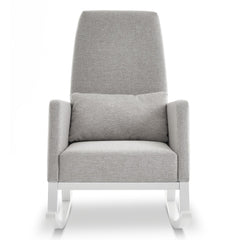 Obaby High Back Rocking Chair (White with Stone) - front view, showing the chair`s armrests and high back with the included cushion