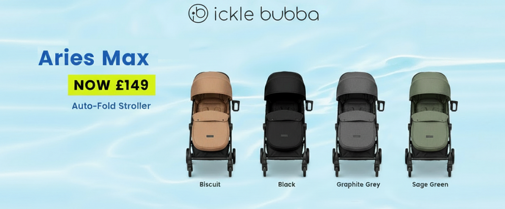 Ickle Bubba Aries Autofold Stroller showing 4 colours all on special offer sale this August at only £49