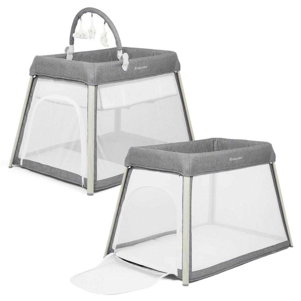 Ickle Bubba Scout Travel Crib, Cot & Playpen - Ash Grey - showing the 2-in-1 and 3-in-1 options