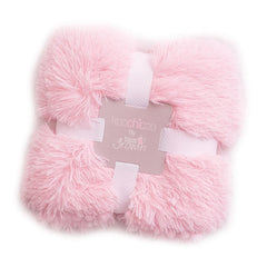 Bizzi Growin Koochicoo Soft & Fluffy Baby Blanket (Blush Pink) - showing the blanket`s fluffy exterior and pompom edging