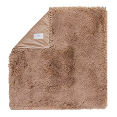 Bizzi Growin Koochicoo Soft & Fluffy Baby Blanket (Biscotti) - showing the blanket`s fluffy exterior and its velour reverse fabric with its pompom detailing