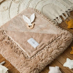 Bizzi Growin Koochicoo Soft & Fluffy Baby Blanket (Biscotti) - lifestyle image (rug and accessories not included)