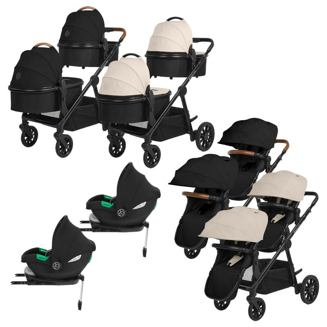 Ickle Bubba VIRGO Twin Travel System with i-Size Cirrus Car Seats & ISOFIX Bases  - 18 Piece - showing the available colours