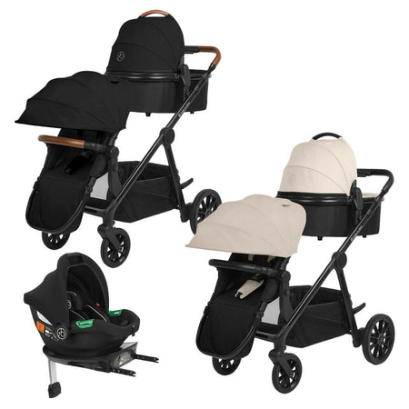 Ickle Bubba VIRGO Growing Family - Travel System - Black and Stone - pram pushchairs with Cirrus i-Size Car Seat with ISOFIX base