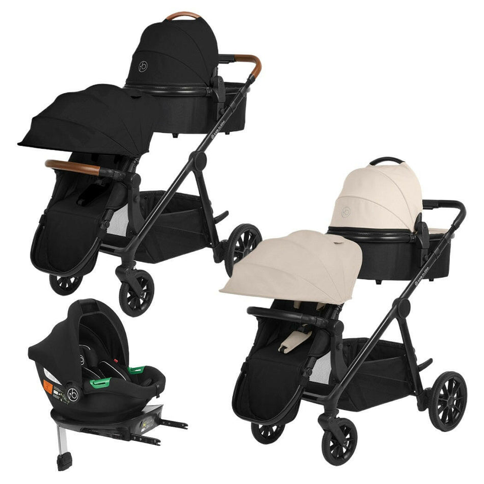Ickle Bubba VIRGO Growing Family - Travel System - Black and Stone - pram pushchairs with Cirrus i-Size Car Seat with ISOFIX base
