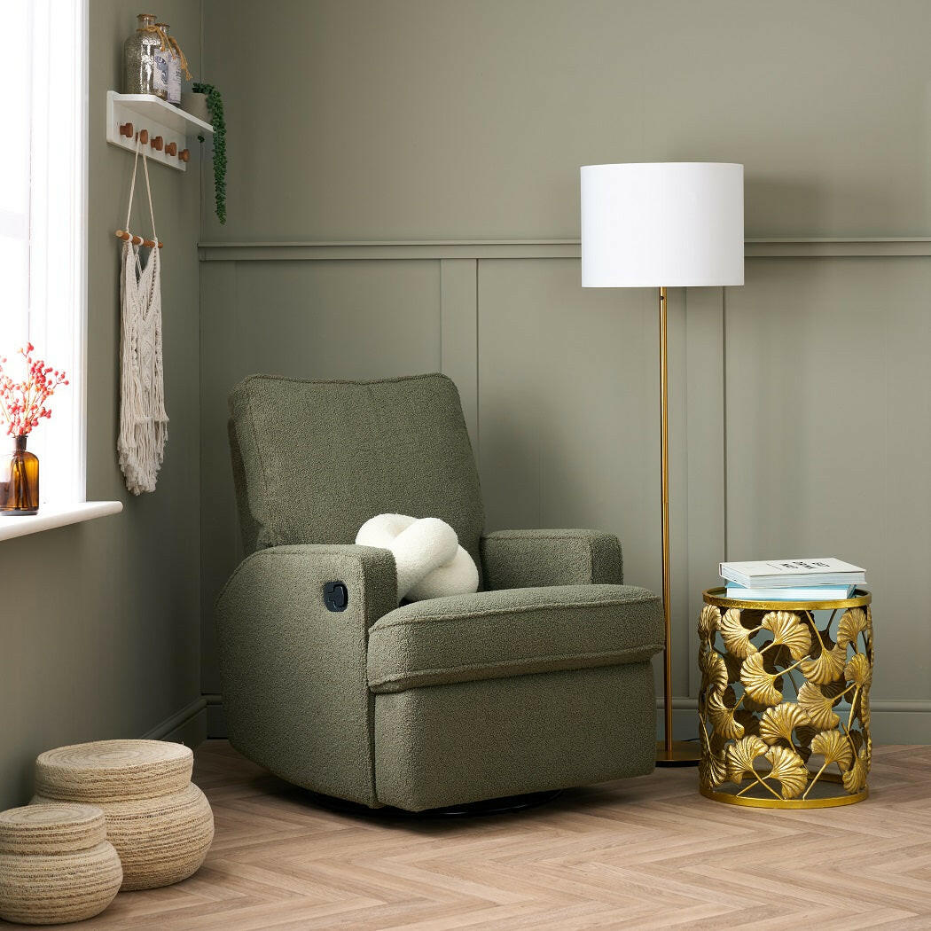 Obaby Madison Swivel Glider Recliner Chair (Teddy Olive) - lifestyle image (accessories not included)