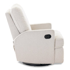 Obaby Madison Swivel Glider Recliner Chair (Boucle) - side view, shows the supportive cushions and its recline lever