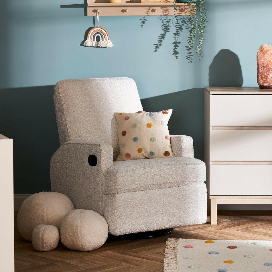 Obaby Madison Swivel Glider Recliner Chair (Boucle) - lifestyle image (furniture, rug and accessories not included)