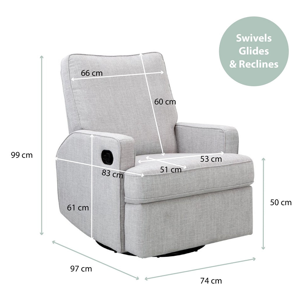 Obaby Madison Swivel Glider Recliner Nursing Chair - Pebble - dimensions