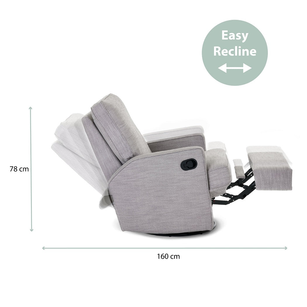 Obaby Madison Swivel Glider Recliner Nursing Chair - Pebble - dimensions when reclined