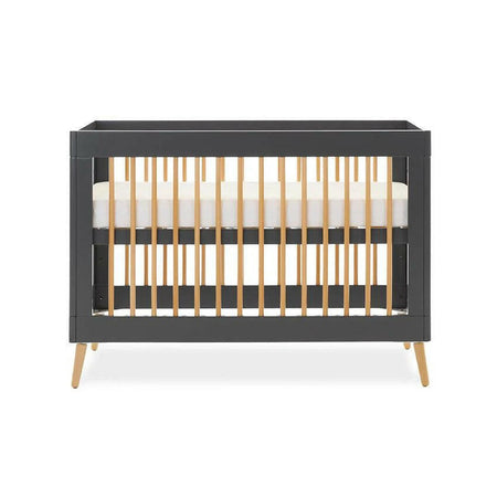 Obaby Maya Mini Cot Bed (Slate with Natural) - showing the cot with its mattress base at the highest level (mattress not included, available separately)
