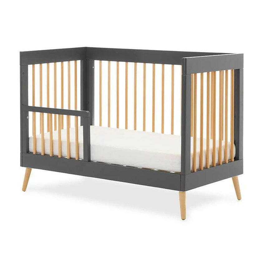 Obaby Maya Mini Cot Bed (Slate with Natural) - showing the junior bed with a safety rail