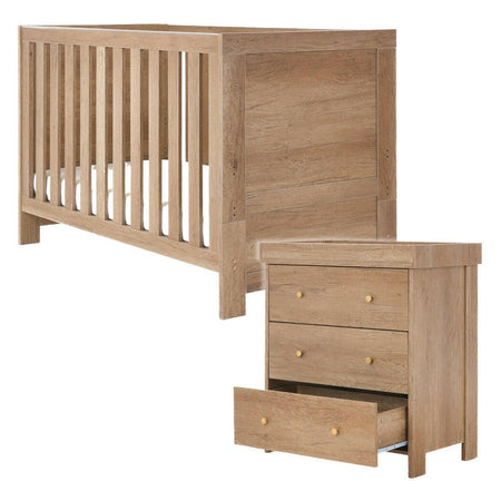 Obaby Nika 2 Piece Room Set - Oak - cot bed and changing unit