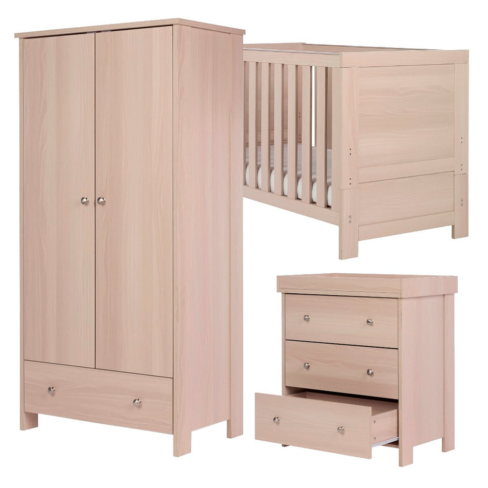 Nika 3 Piece Nursery Furniture Set Aspen - Cot Bed, Changing Unit & Wardrobe