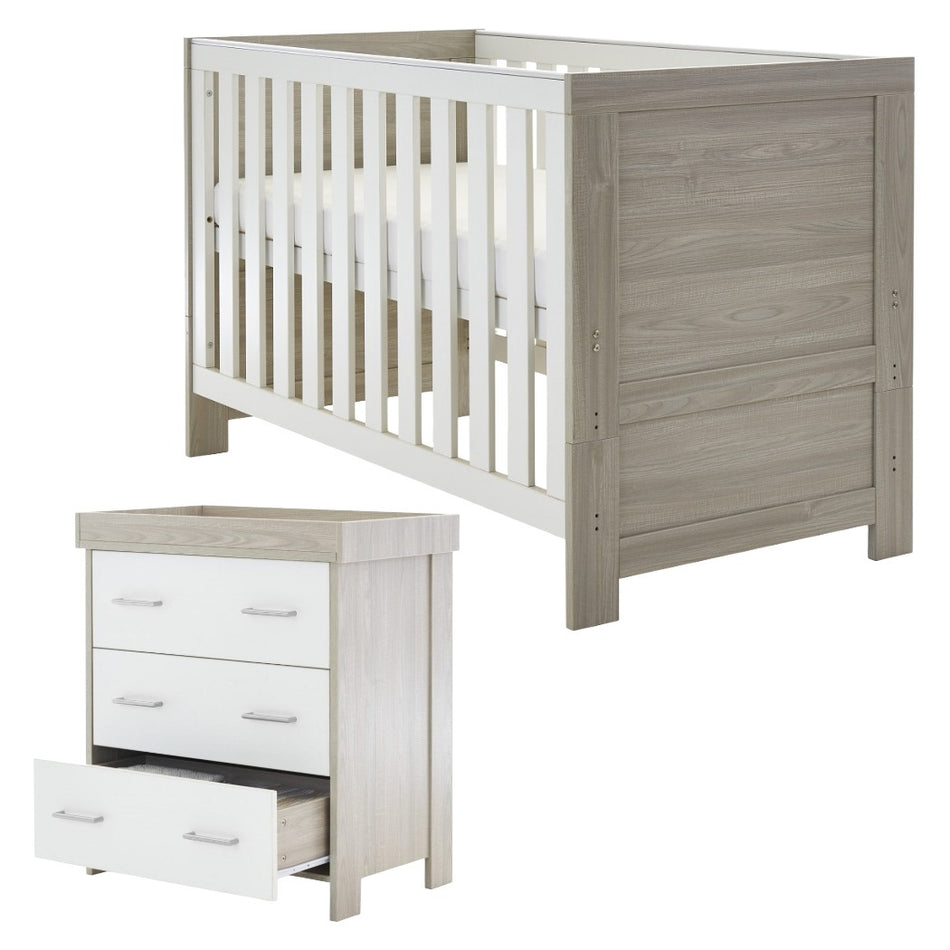 Obaby Nika 2 Piece Room Set - Grey Wash & White - cot bed and changing unit