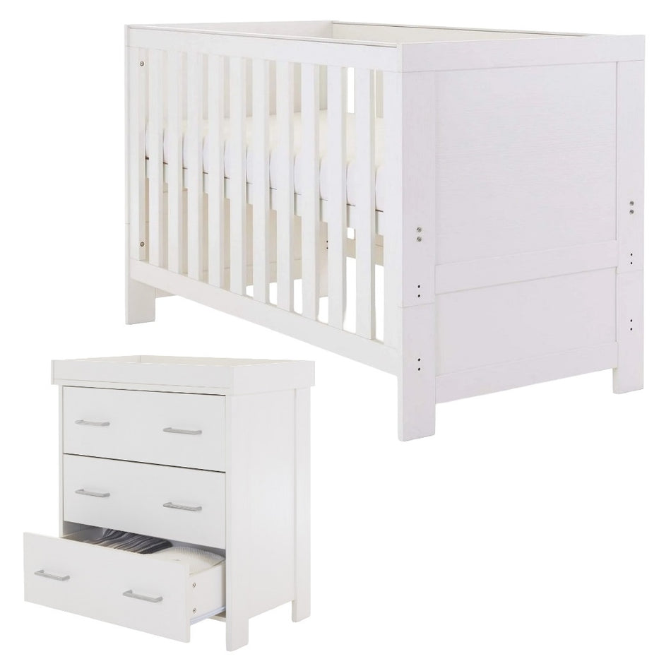 Obaby Nika 2 Piece Room Set - White White - cot bed and changing unit