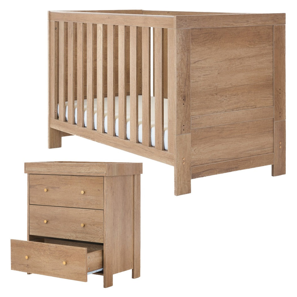 Obaby Nika 2 Piece Room Set - Oak - cot bed and changing unit