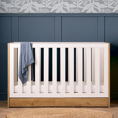 Obaby Nika Cot Bed Oak & White – Convertible Toddler Bed with Optional Drawer