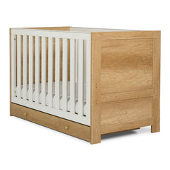 Obaby Nika Cot Bed with Under Drawer Oak & White - quarter view