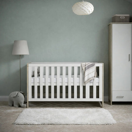 Obaby Nika Cot Bed - Grey Wash & White - lifestyle image