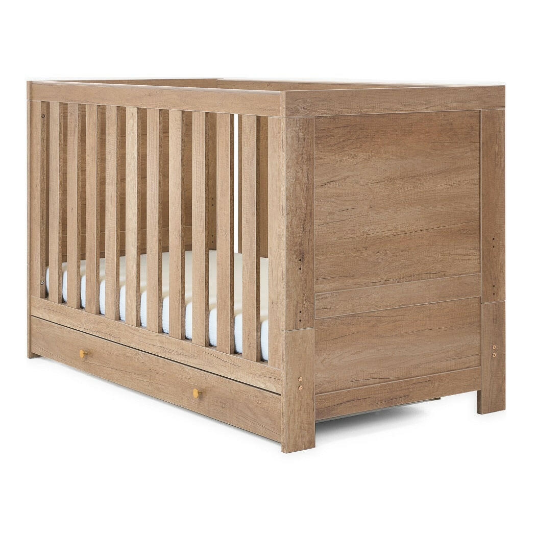 Obaby Nika Cot Bed with Under Drawer (Oak) - quarter view