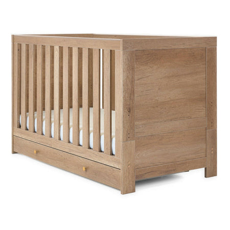 Obaby Nika Cot Bed with Under Drawer (Oak) - quarter view