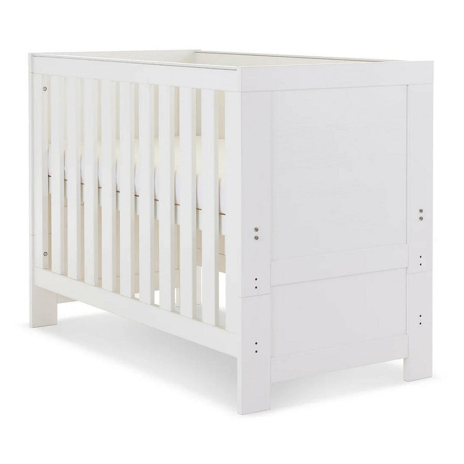 Obaby Nika MINI Cot - White Wash - with mattress base at highest level